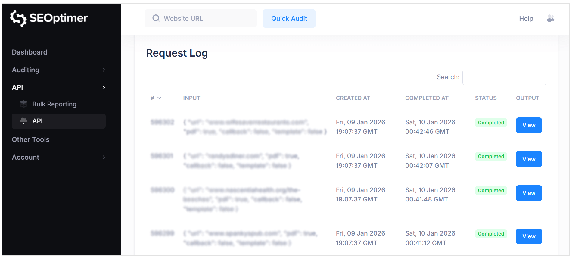 View API request logs